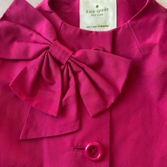 Kate Spade Womans Hot Pink Bow Coat Classic Statement Outerwear Sz S - Picture 8 of 9